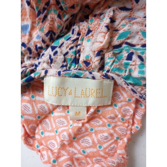 Lucy & Laurel Women Shirt Medium Orange Blue Bohemian Peasant Crochet Paisley - Picture 6 of 8